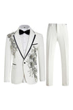 Blue 2 Piece One Button Notch Lapel Men's Prom Suits with Sequins