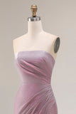 Dusty Plum Strapless Mermaid Ruched Long Prom Dress with Slit
