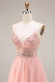 Watermelon Appliqued Corset Spaghetti Straps A Line Long Tulle Prom Dress