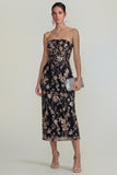 Sparkly Floral Appliqued Pink Strapless Sheath Maxi Wedding Guest Dress
