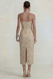 Sparkly Floral Appliqued Pink Strapless Sheath Maxi Wedding Guest Dress