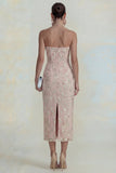 Sparkly Floral Appliqued Pink Strapless Sheath Maxi Wedding Guest Dress