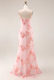 Blue Sheath Floral Embroidery Long Formal Dress with Ruffle Slit