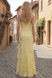 Blue Sheath Floral Embroidery Long Formal Dress with Ruffle Slit