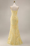 Blue Sheath Floral Embroidery Long Formal Dress with Ruffle Slit