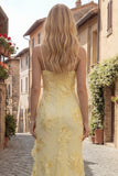 Blue Sheath Floral Embroidery Long Formal Dress with Ruffle Slit