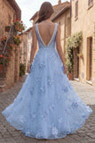 Yellow A Line Square Neck Long Prom Dress with Embroidery
