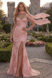 Mermaid Yellow Strapless Corset Long Prom Dress with a Neck Scarf