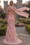 Mermaid Yellow Strapless Corset Long Prom Dress with a Neck Scarf