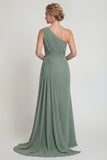One Shoulder Sheath Dusty Sage Chiffon Mother of the Bride Dress with Cape