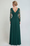 Dark Green A Line Long Sleeves Appliqued Mother of the Bride Dress with Slit