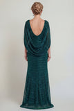 Dark Green Sheath Open Back Long Mother of the Bride Dress