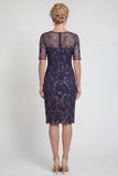 Burgundy Sheath Sequins Boat Neck Midi Mother of the Bride Dress