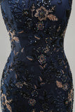 Navy Mermaid Off The Shoulder Long Mother of the Bride Dress with Sequins