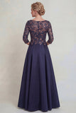 Navy Sequins A Line Long Mother of the Bride Dress with Half Sleeves