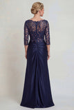 Burgundy Mermaid V Neck Sequin Mother of the Bride Dress with 3/4 Sleeves
