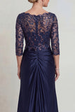 Burgundy Mermaid V Neck Sequin Mother of the Bride Dress with 3/4 Sleeves