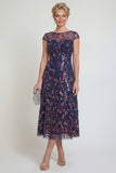 Sparkly Navy Sheath Sequins Boat Neck Maxi Mother of the Bride Dress