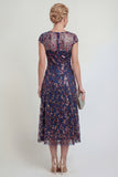 Sparkly Navy Sheath Sequins Boat Neck Maxi Mother of the Bride Dress