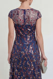 Sparkly Navy Sheath Sequins Boat Neck Maxi Mother of the Bride Dress