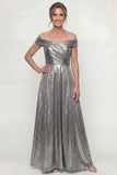 Grey Silver Metallic A Line Off The Shoulder Long Mother Of The Bride Dress