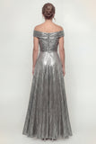 Grey Silver Metallic A Line Off The Shoulder Long Mother Of The Bride Dress