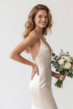 Ivory Satin Spaghetti Straps Sweep Train Mermaid Wedding Dress