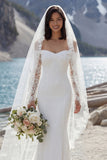 Ivory Mermiad Off the Shoulder Sweep Train Wedding Dress with Slit