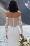 Ivory Mermiad Off the Shoulder Sweep Train Wedding Dress with Slit