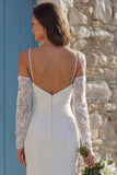 Ivory Mermiad Ruched Spaghetti Straps Sweep Train Wedding Dress with Slit