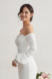 Ivory Chiffon Mermaid Appliqued Sweep Train Boho Wedding Dress with Sleeves