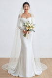 Ivory Sweetheart Mermaid Ruched Long Wedding Dress with Appliques