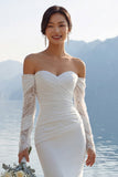 Ivory Mermaid Lace Sweetheart Chiffon Long Wedding Dress