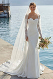 Ivory Mermaid Sweetheart Long Lace Wedding Dress with Appliques