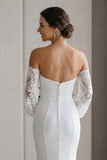 Ivory Mermaid Sweetheart Appliqued Long Lace Wedding Dress