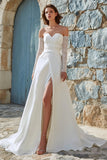 Ivory A-Line Strapless Long Chiffon Wedding Dress with Slit
