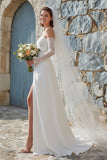 Ivory A-Line Strapless Long Chiffon Wedding Dress with Slit