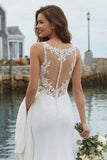 Ivory Mermaid Appliqued Satin Wedding Dress with Court Train
