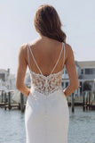 Ivory Mermaid Appliqued Satin Long Wedding Dress with Slit