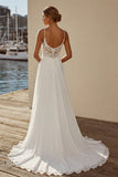 Ivory A Line Chiffon Lace Sweep Train Wedding Dress