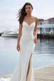 Ivory Mermaid Spaghetti Straps Lace Satin Sweep Train Wedding Dress