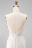 Ivory Mermaid Spaghetti Straps Lace Satin Sweep Train Wedding Dress