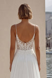 Ivory Lace A Line Sweep Train Wedding Dress with Slit