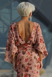 Dusty Rose Floral Ruched Sheath Mother of the Bride Dress with Long Sleeve