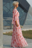 Blue Flower Bateau Neck Sheath Long Mother Of the Bride Dress with Half Sleeves