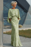 Sage Green Floral Sheath Flared Sleeves Long Mother of the Bride Dress