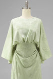 Sage Green Floral Sheath Flared Sleeves Long Mother of the Bride Dress