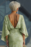 Sage Green Floral Sheath Flared Sleeves Long Mother of the Bride Dress