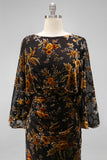 Brown Printed Sheath Ruched Mother of the Bride Dress with Flared Sleeves