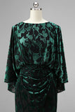 Peacock Blue Printed Sheath Mother of the Bride Dress with Flared Sleeves